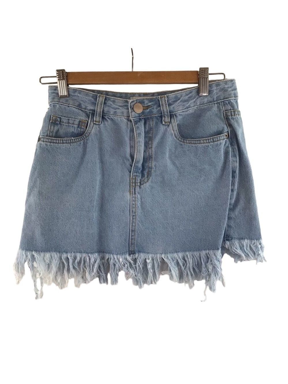 𝅺STREETWEARSOCIETY denim skirt raw jeans high-rise soft blue coastal sexy small